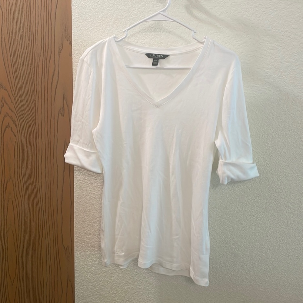 LAUREN by Ralph Lauren White Cuffed Shirt Size Large